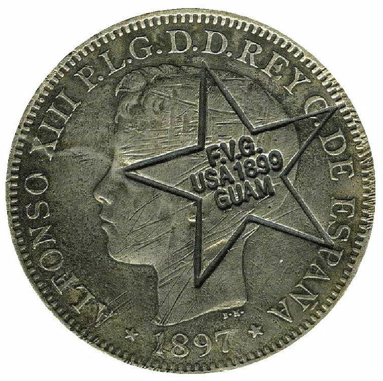 Philippine-Peso-Used-In-Guam-Countermarked-By-US-Admiral-F.v.-Green